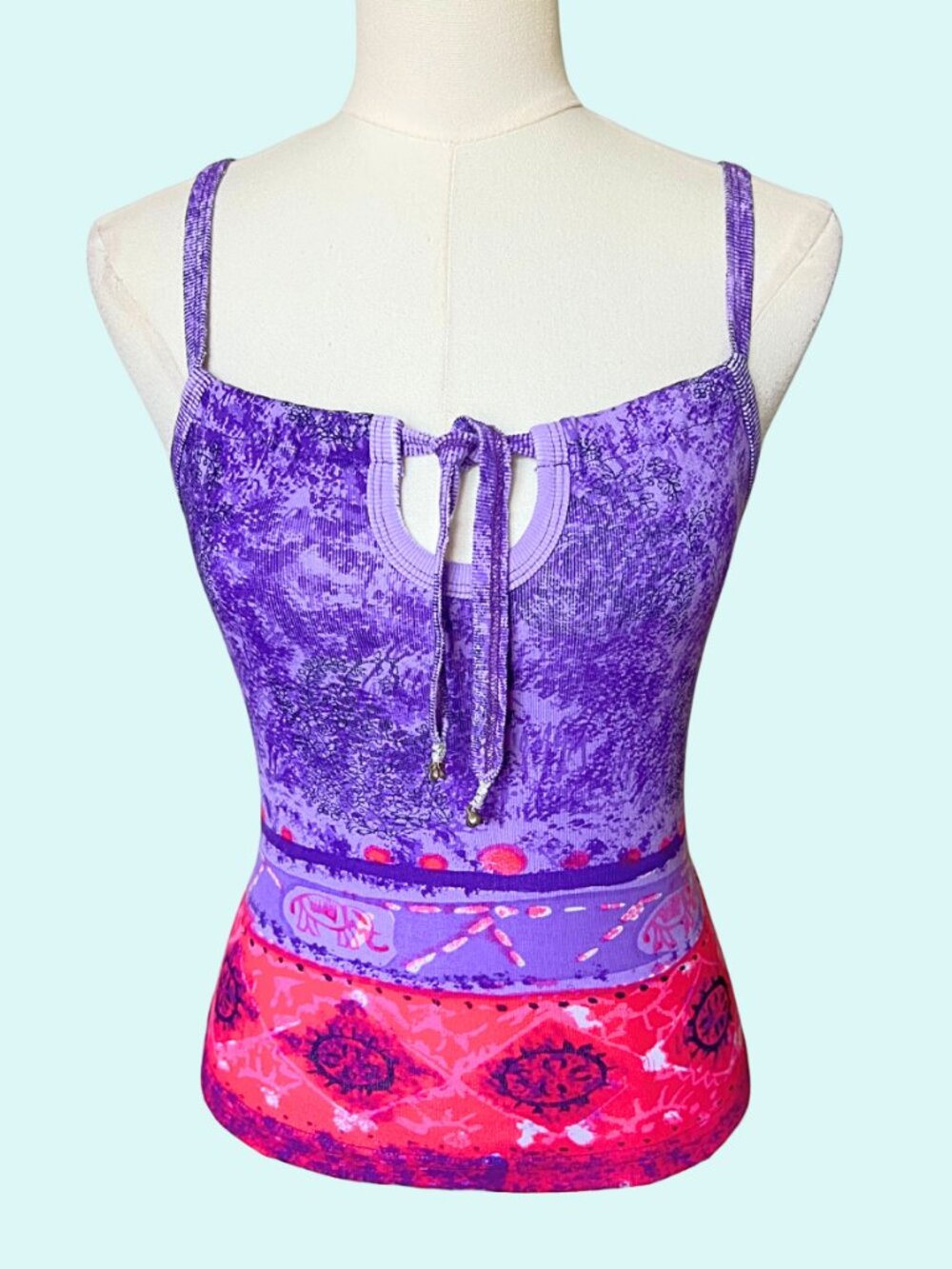 Y2K Blue Plate Tie Front Tank Top